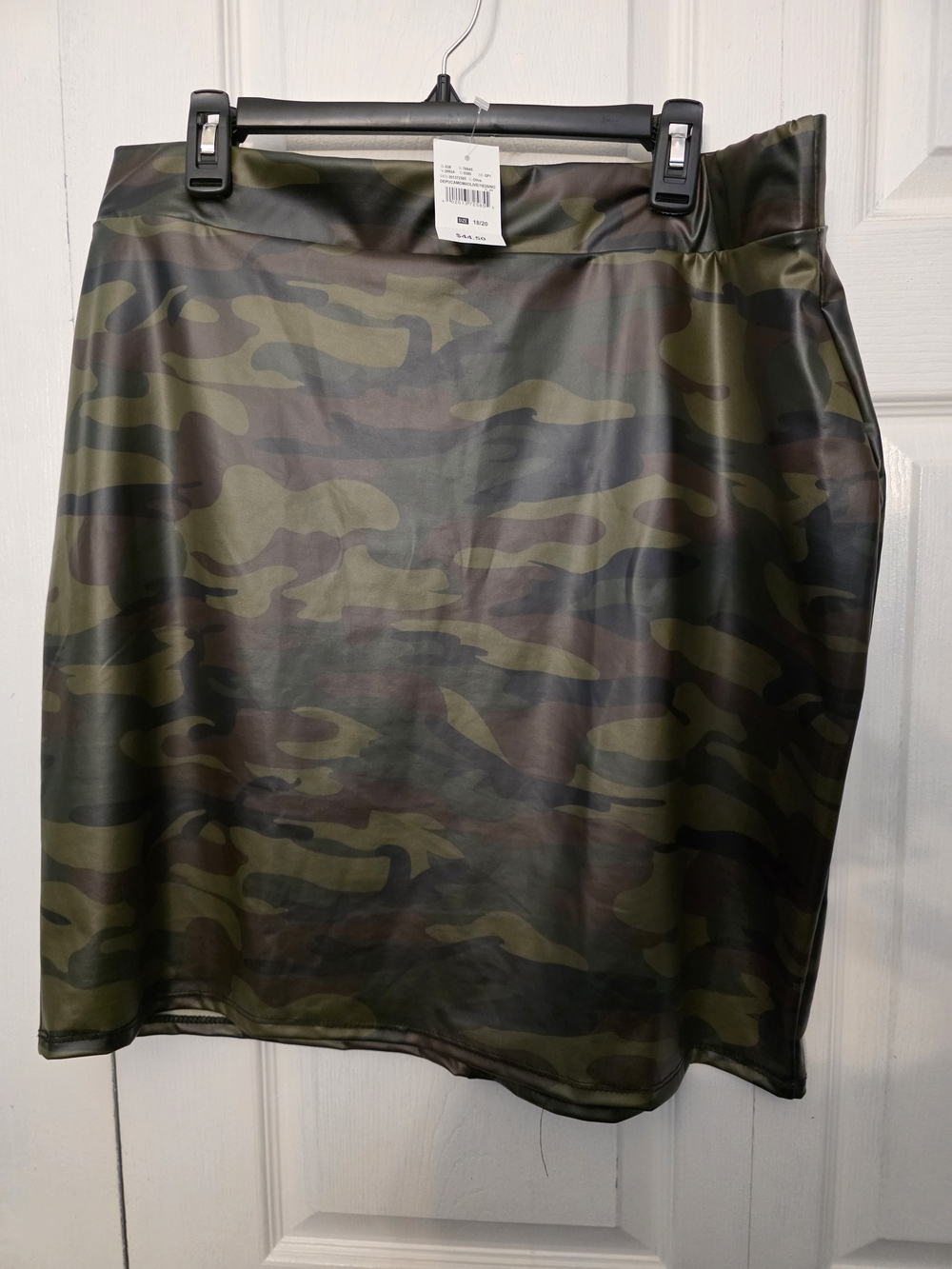 Ashley Stewart Olive & Brown Camo Mini Skirt Faux Leather